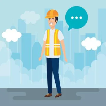 Builder constructor talking character Stock Illustration