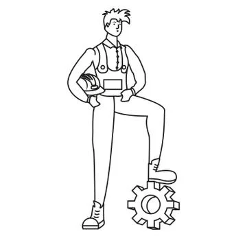 Builder constructor worker with gear character Ilustración de archivo