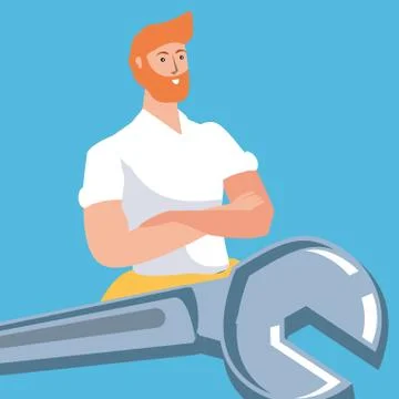 Builder constructor worker with wrench key Ilustración de archivo