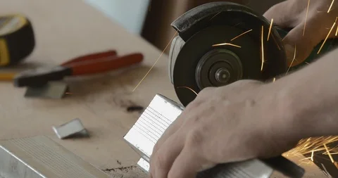 Builder cutting with metal grinder Stock Footage 119376935