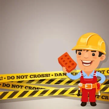 Builder with danger tapes Stock Illustration