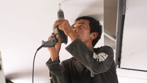 The builder do repaire in office. Stock Footage 299966665