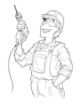 Builder with drill Stock-Illustration