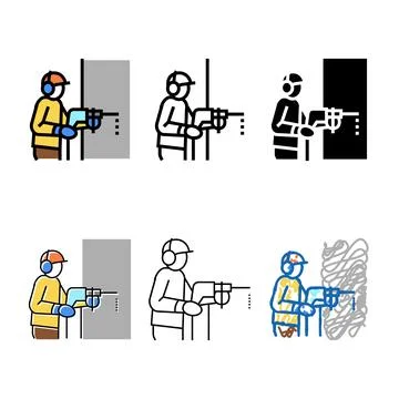 Builder drilling wall color icon vector multistyle Stock Illustration