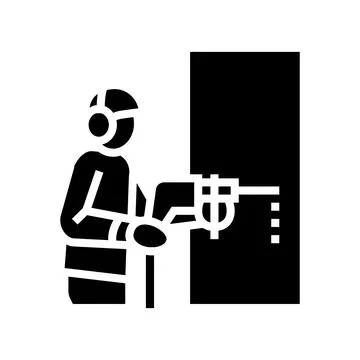 Builder drilling wall glyph icon vector illustration Stock Illustration