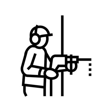 Builder drilling wall line icon vector illustration Stock Illustration