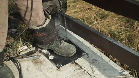 Builder Drills a hole in the wall with a Hammer Drill Stock Footage 269495254
