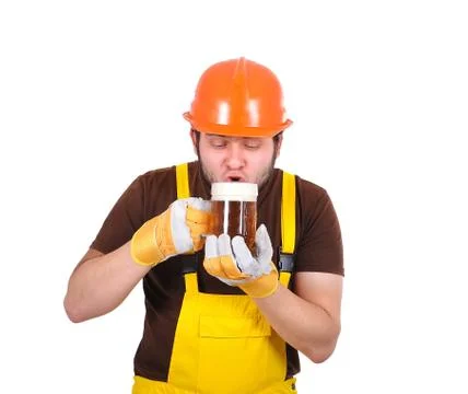 Builder drinking beer Stock Photos
