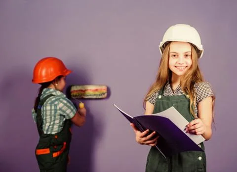Builder engineer architect. Kid worker in hard hat. Child development. Future Stock Photos