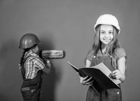 Builder engineer architect. Kid worker in hard hat. Child development. Future Stock Photos
