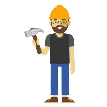 Builder foreman head of construction site, hand-drawn illustration Stock Illustration