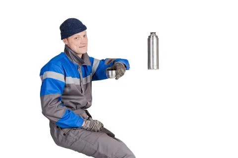 Builder, foreman or repairman drinking coffee Stock-Fotos