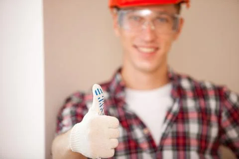 Builder giving a thumbs up Foto stock