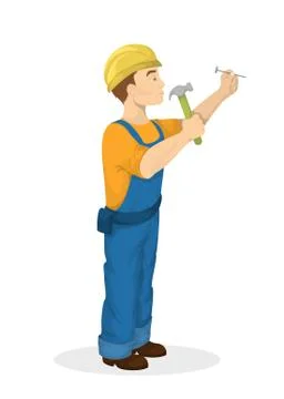 Builder with hammer. 스톡 일러스트