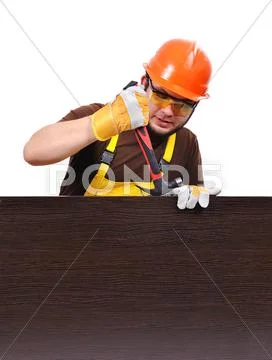 Builder with hammer Stock Photos