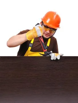 Builder with hammer Stock Photos