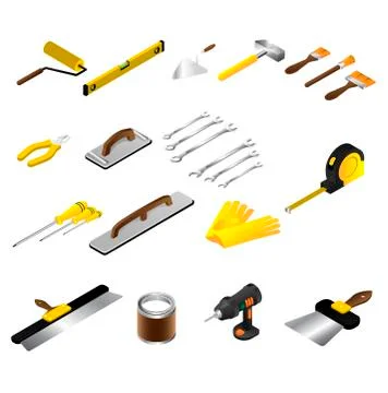 Builder hand isometric repair tool handyman on home build instruments vector Ilustración de archivo