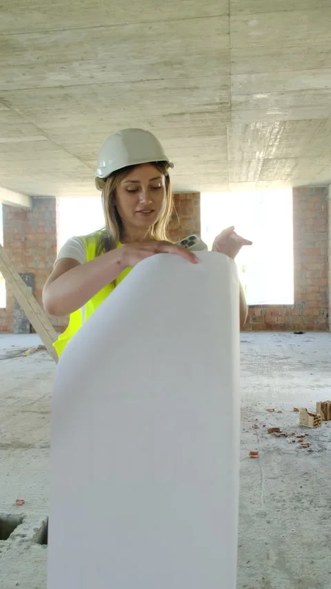 Builder hands inspector roll of building plan during shift Stock Footage 317624062