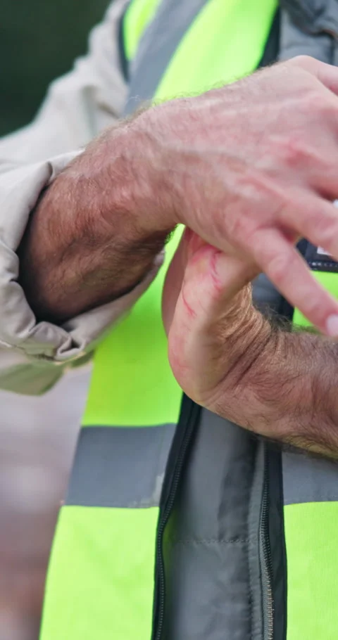 Builder, hands or wrist pain on construction site with injury, medical problem Vídeos de archivo 340976416