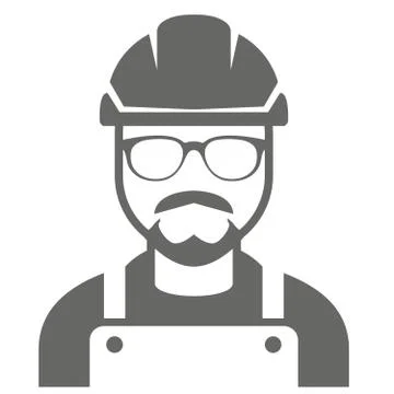 Builder in hard hat and glasses - foreman icon Stock Illustration