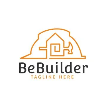 Builder hat hammer home building construction logo design template Stock Illustration