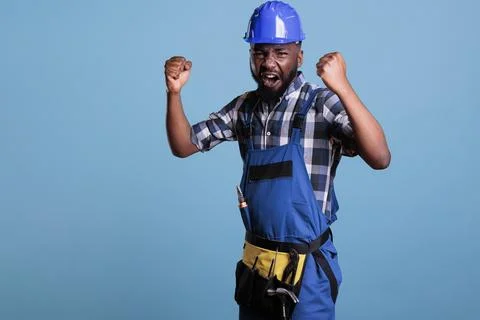 Builder having a nervous breakdown Stock Photos