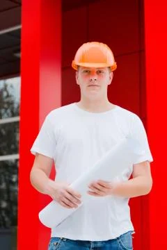 Builder hold the plan Stock Photos