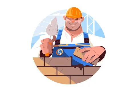 Builder holding brick Stock Illustration