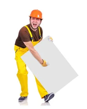 Builder holding poster Stock Photos