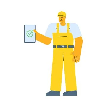 Builder holding tablet and smiling Stock Illustration