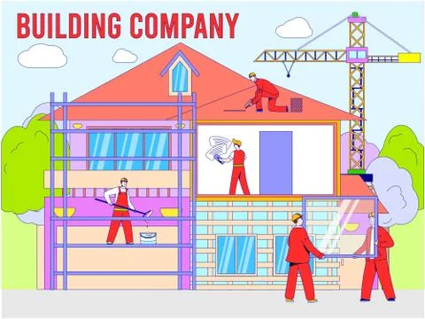Builder in house construction vector illustration, cartoon worker man character Stock Illustration