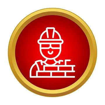 Builder icon creating brick wall in hard hat Stock Illustration