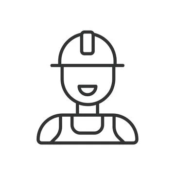 Builder, icon in line design. Builder, construction worker, laborer, building Ilustración de archivo