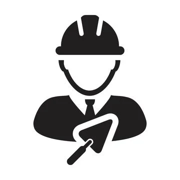 Builder icon with trowel vector male construction mason contractor worker person Stock Illustration