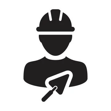 Builder icon with trowel vector male construction mason contractor worker Stock Illustration