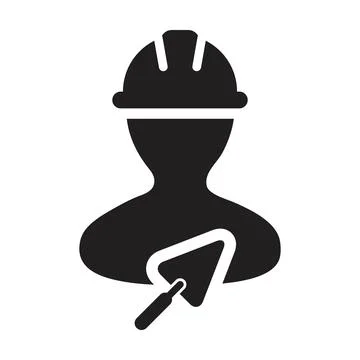 Builder icon with trowel vector male construction mason contractor worker Stock Illustration
