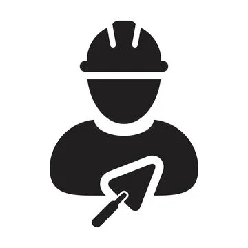 Builder icon with trowel vector male construction mason contractor worker Illustrazione stock
