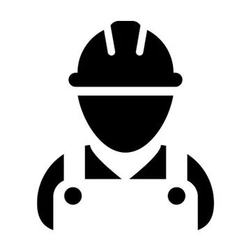 Builder icon vector male construction worker person profile avatar with hardhat Stock Illustration