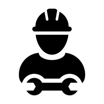 Builder icon vector male construction worker person profile avatar with hardhat Stock Illustration