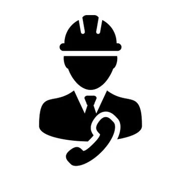 Builder icon vector male construction worker person profile avatar with phone Stock Illustration