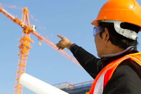 Builder inspector under construction Foto stock