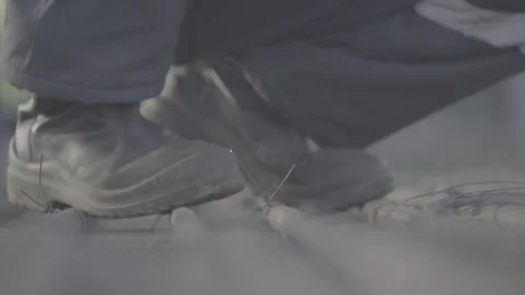 Builder knits reinforcement, metal hook Stock Footage 280969258