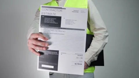 A builder with a laptop demonstrates a construction estimate. Stock Footage 311826584
