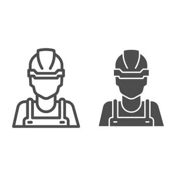 Builder line and solid icon, house repair concept, Industrial worker sign on イラスト素材