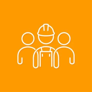 Builder line concept. Construction worker icon on yellow background Stock Illustration