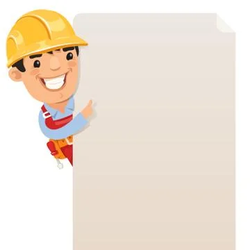 Builder looking at blank poster Stock Illustration
