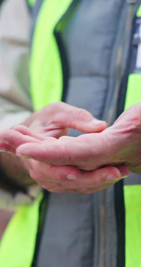 Builder, man and hand pain on construction site with injury, medical problem and Vídeos de archivo 340949441