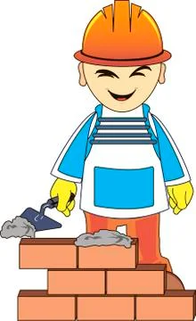Builder man is building a brick wall Stock Illustration