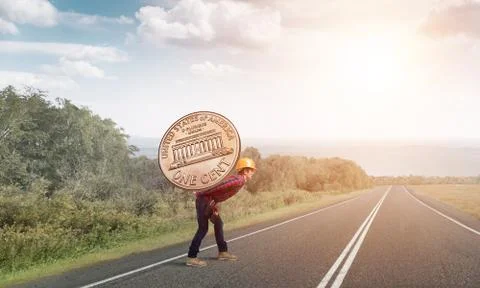 Builder man carry coin Stock Photos