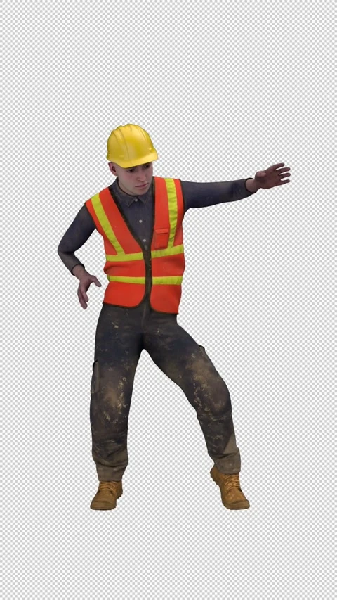 Builder man dance – 3d render looped with alpha channel. 库存影片 330876743